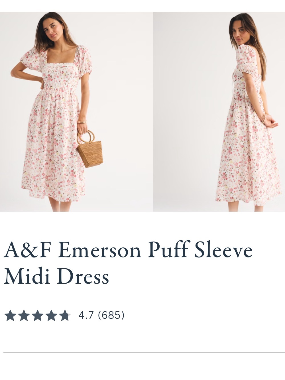 NWT Abercrombie & Fitch Emerson Puff Sleeve Midi Cotton Dress Floral Patchwork S - Picture 14 of 14